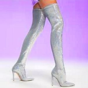 Dolls Kill Poster Girl Publicity Stunt thigh high rhinestone heel boots zise 8